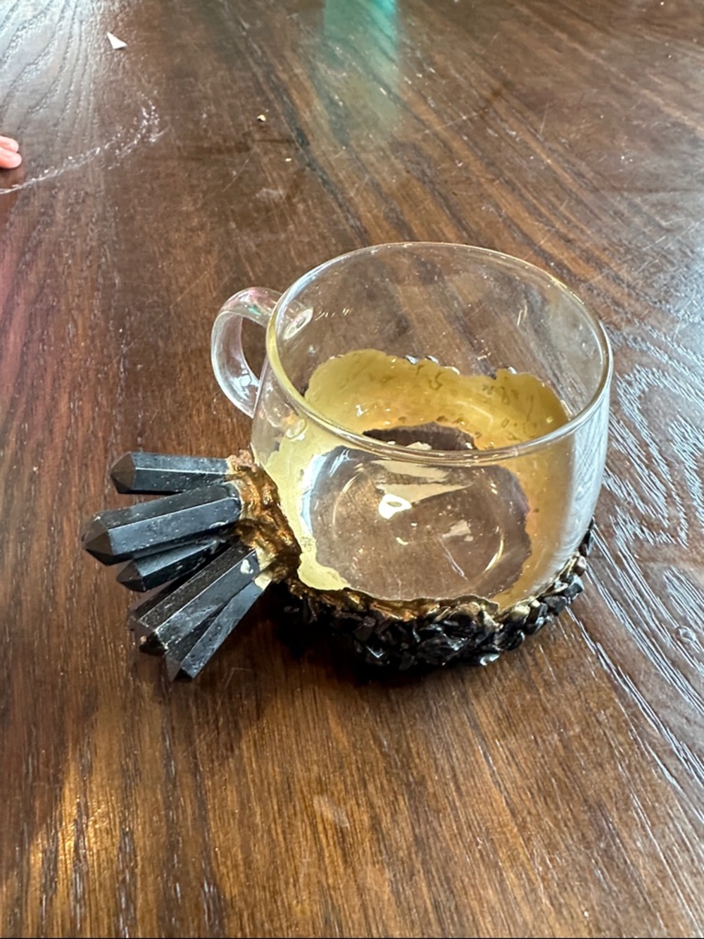 Glass Accent Cup with Gold Trim and Black Crystal Base